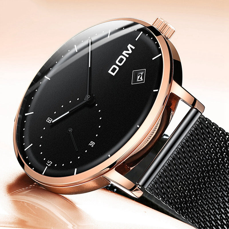 DOM M-302 Waterproof Calendar Men Wrist Watch Stainless Steel Strap Quartz Watches
