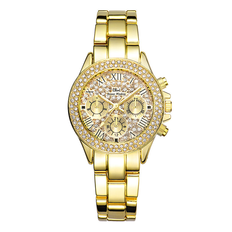 Deffrun Shining Fashion Style Women Wrist Watch Full Steel Quartz Watches