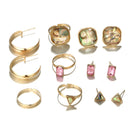 Fashion Style Pink Gemstone Earring Ring Set 4 Pair Color Grain Ear Stud 4 Pcs Rings Jewelry Set