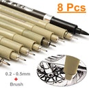 8pc Pigment Micron Sakura Neelde Soft Brush Drawing Pen 005 01 02 03 04 05 08 Brush Fine Point Markers Pen