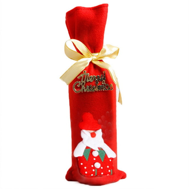 1pcs/bag Santa Claus Snowman Little Bear and Deer Red Bag Wine Bottle Gift Bag Decoration For New Ye