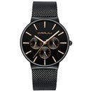 CRRJU 2155 Men Sapphire Blue Three Small Dial Calendar Fashion Steel Strap Casual Quartz Watch