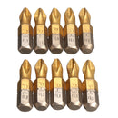 10pcs 25mm Titanium Coated Hex Shank PH2 Magnetic Screwdriver Bit Set