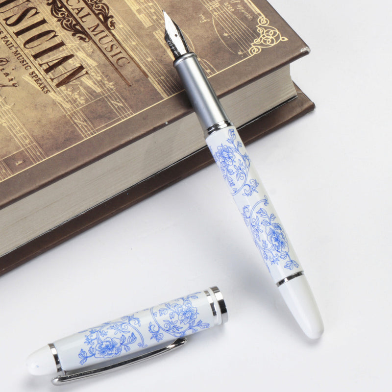 JINHAO 1 Piece Chinese Blue and White Porcelain Pattern Medium Nib Fountain Pen