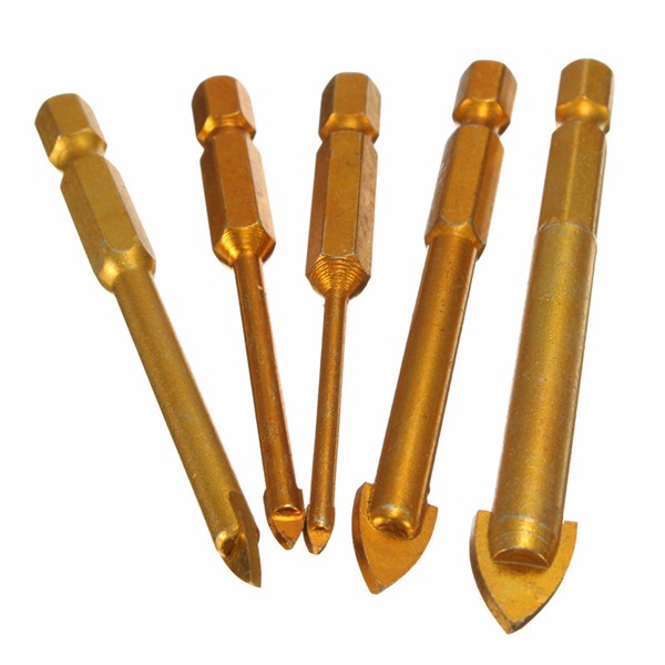5pcs 3/4/6/8/10mm Titanium Coated Hex Shank Glass Drill Bit Set
