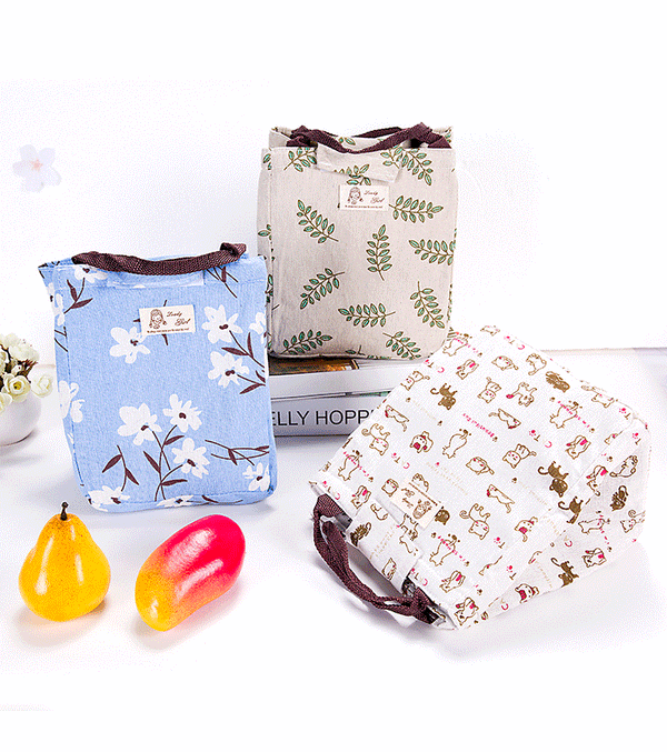 Portable Cotton Linen Insulation Thermal Picnic Snack Lunch Box For Office Women Kids Lunch Box Ice