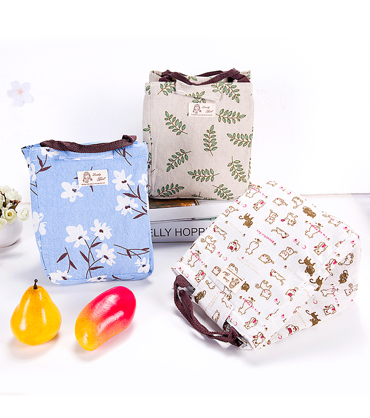 Portable Cotton Linen Insulation Thermal Picnic Snack Lunch Box For Office Women Kids Lunch Box Ice