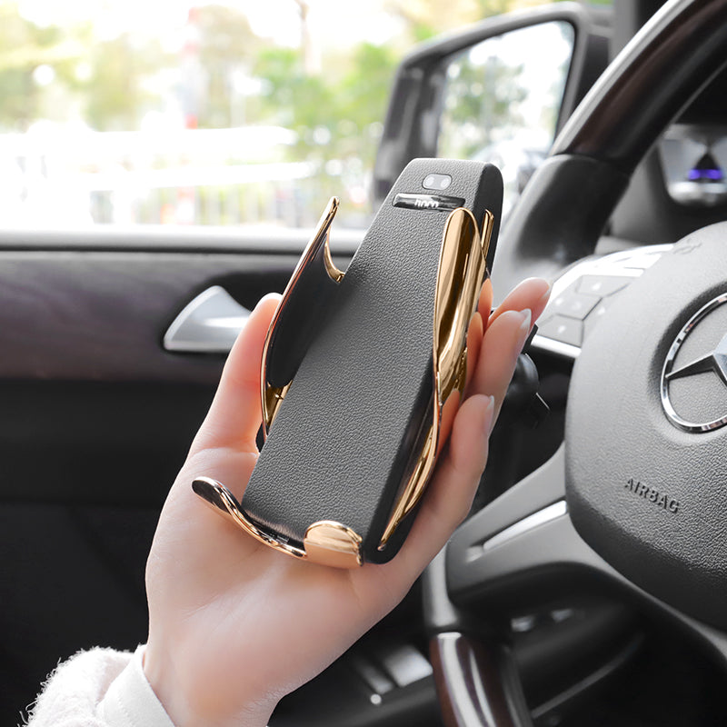 HOCO Intelligent Automatical Lock Qi Wireless 10W Fast Charge Car Holder Mount for Samsung Mobile Phone