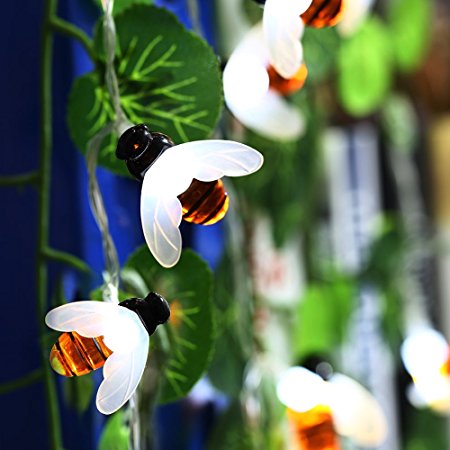 Solar Powered 5M 20LEDs Waterproof  Black Yellow Bee Fairy String Light for Garden Party Christmas