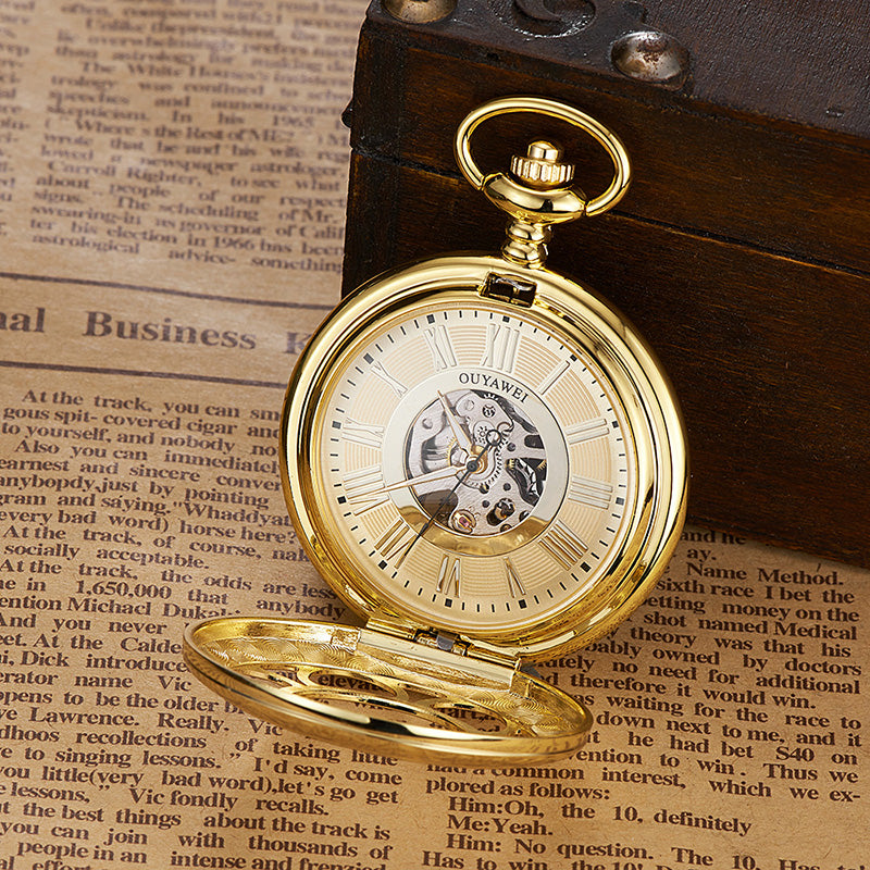 OUYAWEI P08 Classic Mechanical Pocket Watches Roman Numeraals Dial Men Retro Pendant Pocket Watch
