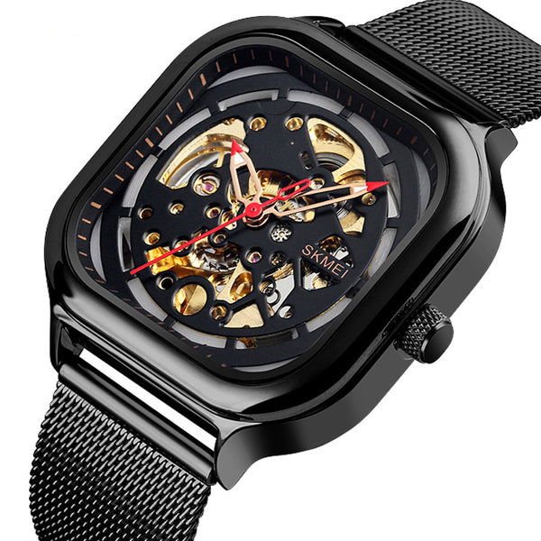 SKMEI 9184 Fashion Men Automatic Watch Waterproof Hollow Art Stainless Steel Strap Mechanical Watch