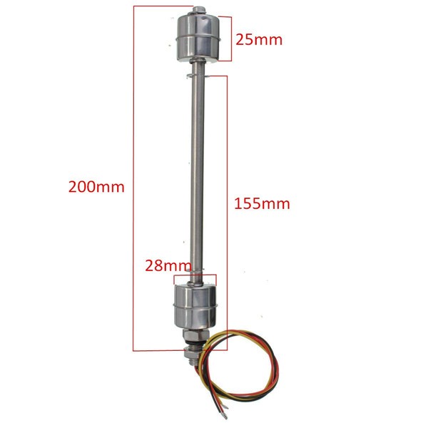 200mm Liquid Float Switch Water Level Sensor Stainless Steel Double Ball