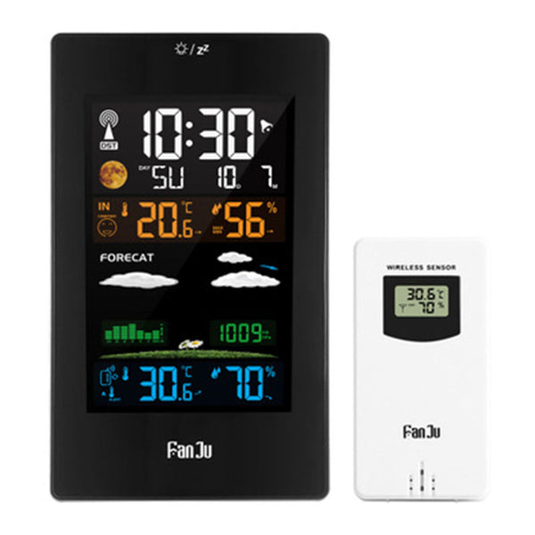 FanJu 3389 LED Electronic Clock Color Screen Weather Clock Indoor Outdoor Temperature Humidity Clock Multi-Function Weather Station