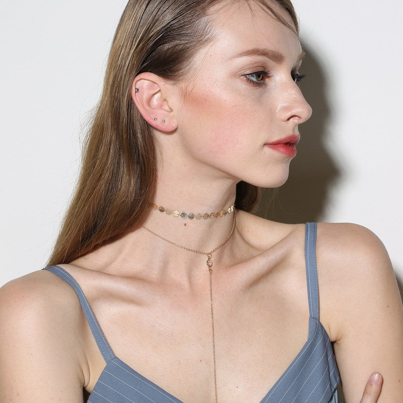 Simple Crystal Necklace Sequins Clavicle Chain Women Choker