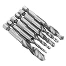 Drillpro 6pcs 1/8-3/8 Inch BSW Thread HSS Combination Drill Tap Bit Set Hex Shank Deburr Countersink Bits