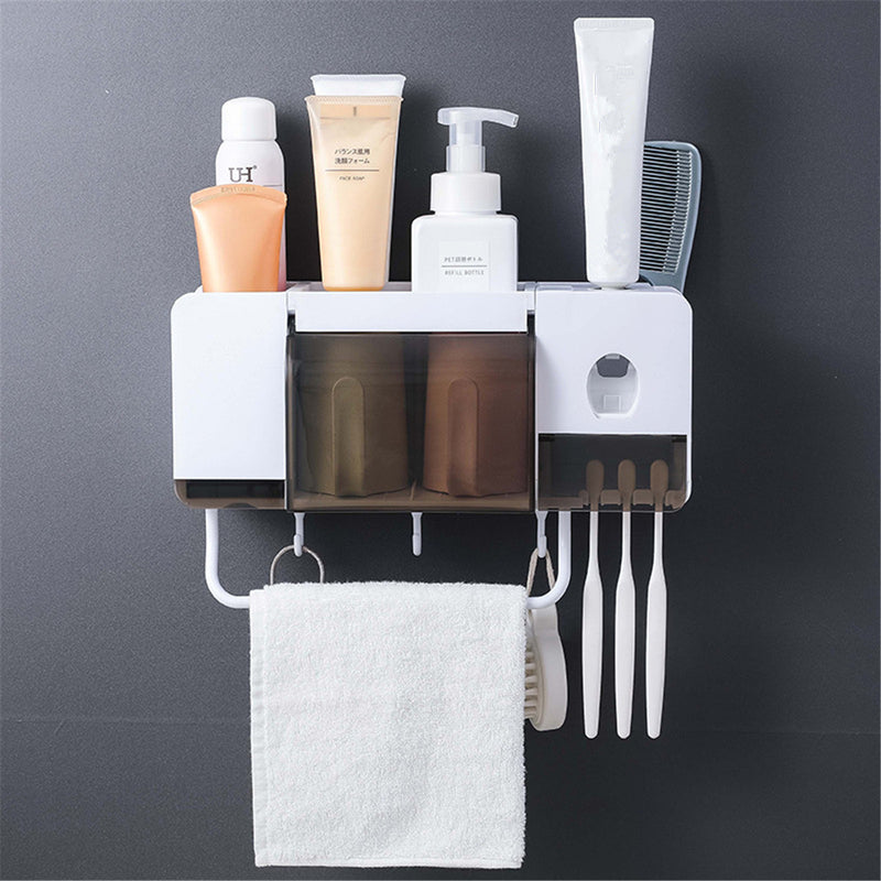2/4 Cups Automatic Toothpaste Dispenser Wall-mounted Toothbrush Holder Towel Holder
