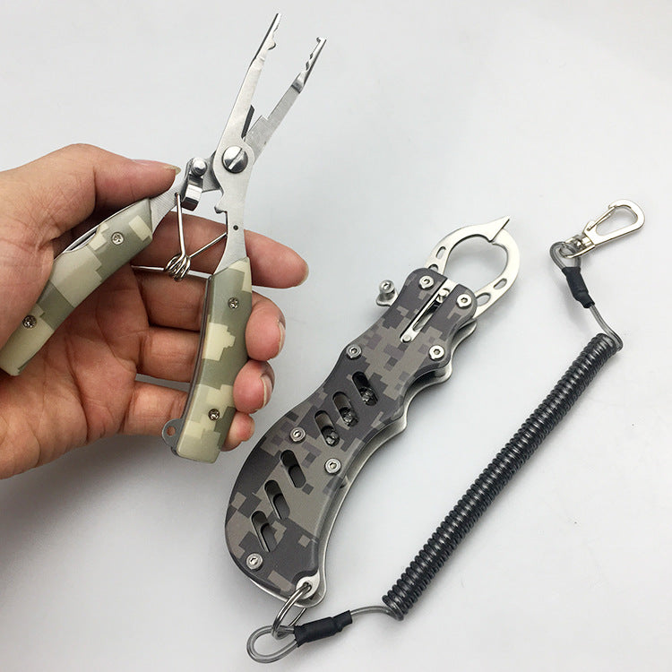 ZANLURE 2PCS Stainless Steel Camouflage Fish Pliers Set Fishing Gripper Set Outdoor Portable Fishing Tool