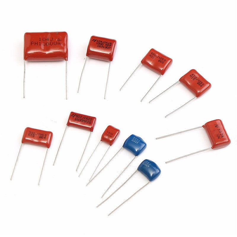 100Pcs 10 Values 1000V 0.001uf~0.12uf CBB Metal Film Capacitors Assortment Kit