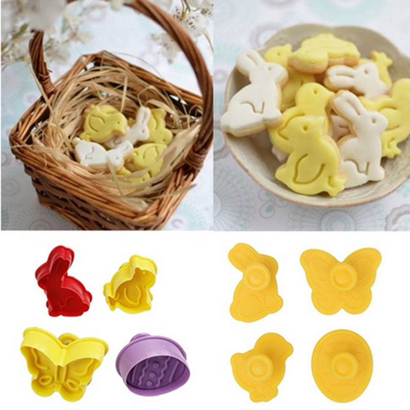 4 Pieces Animal Shape Easter Cookie Cake Decoration Mold Pastry Cookies Moulding Baking Mold