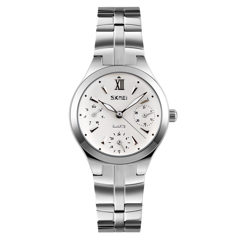 SKMEI 9132 30M Water Resistant Calendar Ladies Wrist Watch Stainless Steel Band Quartz Watches