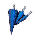 Drillpro Upgrade 3Pcs 1/4 Inch Hex Shank Blue Nano Coated Step Drill Bit Set 4-12/4-12/4-32mm