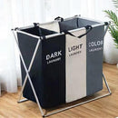 X-Shape Foldable Dirty Laundry Basket Organizer Printed Collapsible Three Grid Home Laundry Hamper Sorter Laundry Storage Baskets Large