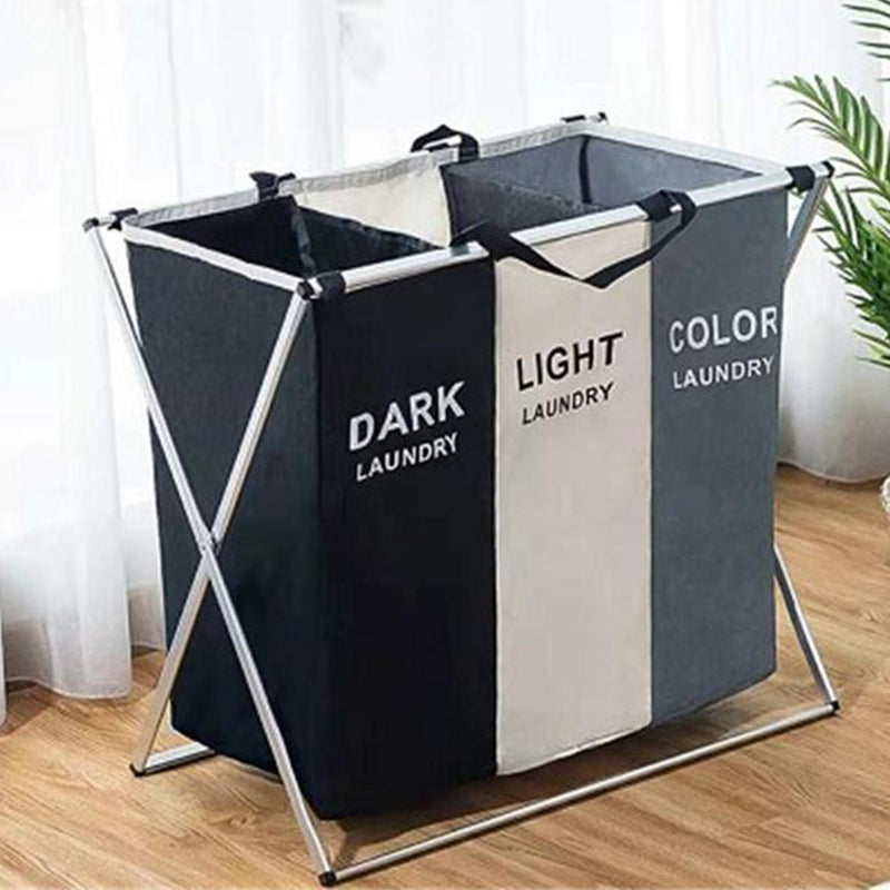 X-Shape Foldable Dirty Laundry Basket Organizer Printed Collapsible Three Grid Home Laundry Hamper Sorter Laundry Storage Baskets Large