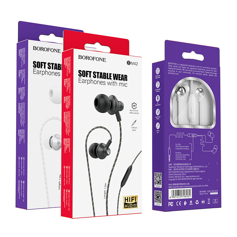BOROFONE BM42 Universal Wired In-ear Earphone Earbuds with Mic for Xiaomi iPhone