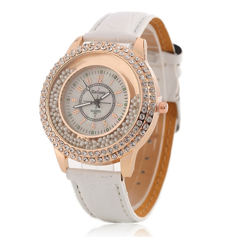 Fashion Ladies Dress Colorful Leather Band Crystal Women Quartz Watch