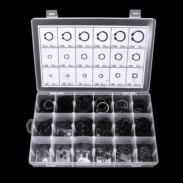 600Pcs Metal C-Type Circlip Retaining Snap Ring Circlip Assortment Kit with Box