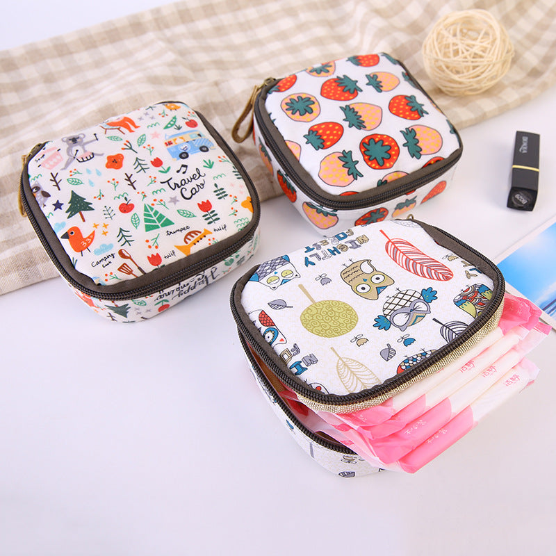 Cloth Waterproof Zipper Sanitary Napkin Cosmetic Storage Bag Coin Purse