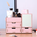 Wooden Cosmetics Storage Box with Mirror Dressing Box Storage Rack Makeup Organizer Storage Baskets
