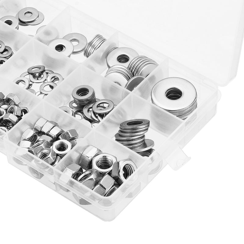 Suleve MXSW6 270Pcs Stainless Steel Flat Washer Fender Washer Hex Nut M3/M4/M5/M6/M8 Assortment Kit
