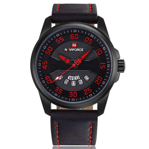NAVIFORCE NF9124 Men Watch Sport Leather Strap Simple Dial Male Quartz Wrist Watch