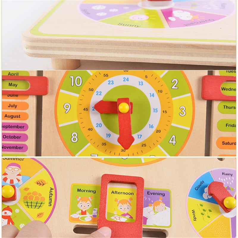 Childrens Kids Wooden Calender Clock Educational Learning Toys Gift Teach Time Dates