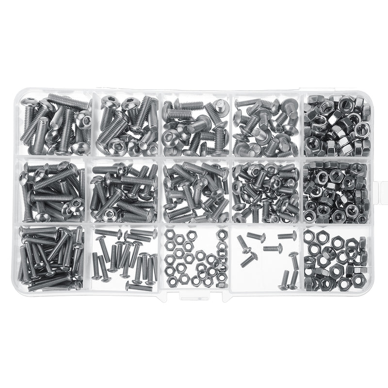 440Pcs/Set Stainless Steel Screw Bolt Nut Round Head Cap Socket Hex Bolt M3 M4 M5