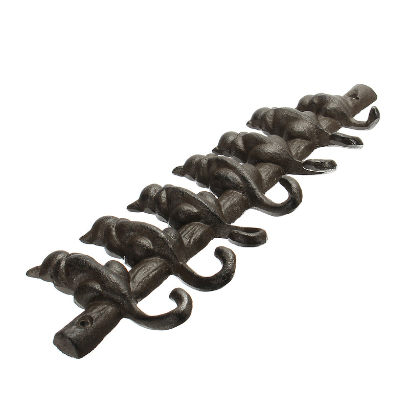Cat Kitten Tail Cast Iron Wall Hook 6 Hooks Coat Keys Towel Rack Cloth Hanger Home Organizer