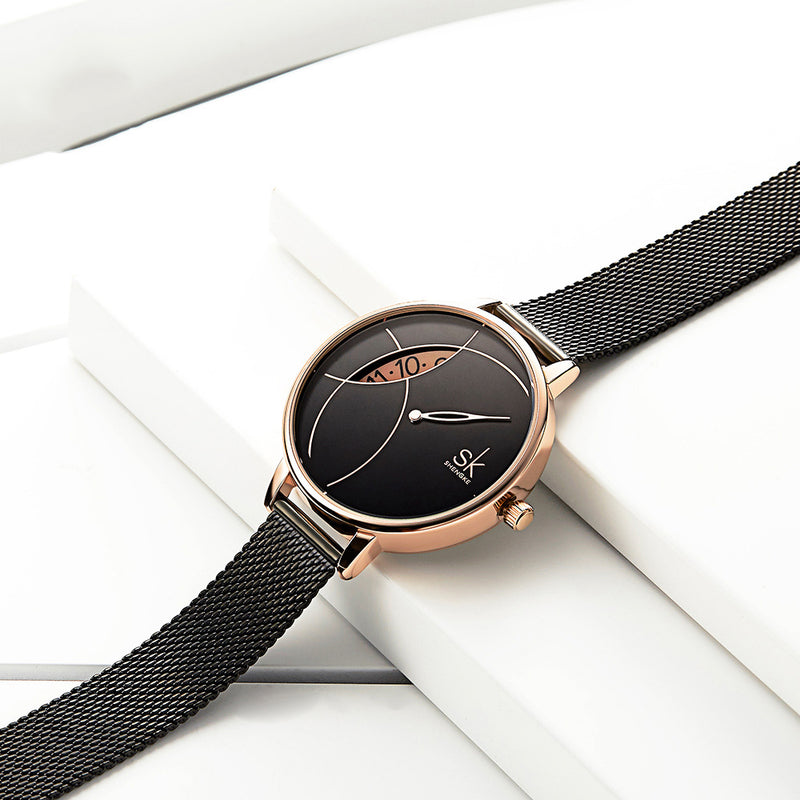 SHENGKE SK K0091 Creative Eye Shape Turntable Hour Dial Women Full Steel Strap Women Quartz Watch