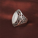Ethnic White Rhinestone Finger Ring Hollow Oval Geometric Rings Vintage Jewelry for Women