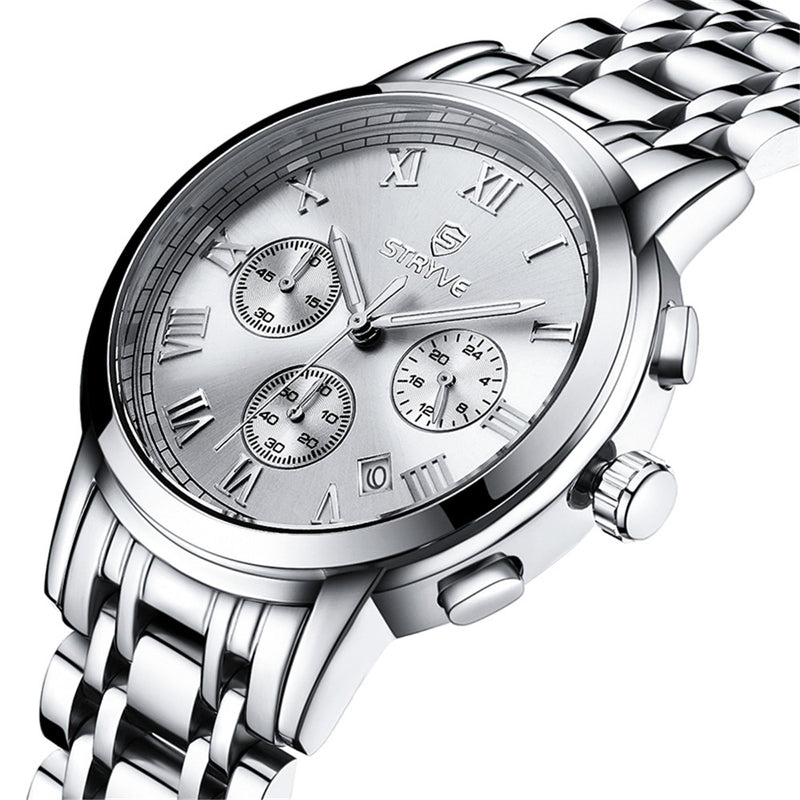 STRYVE S9601 Luminous Display Fashion Stainless Steel Strap Zinc Alloy Case 24hours Display Men Quartz Watch
