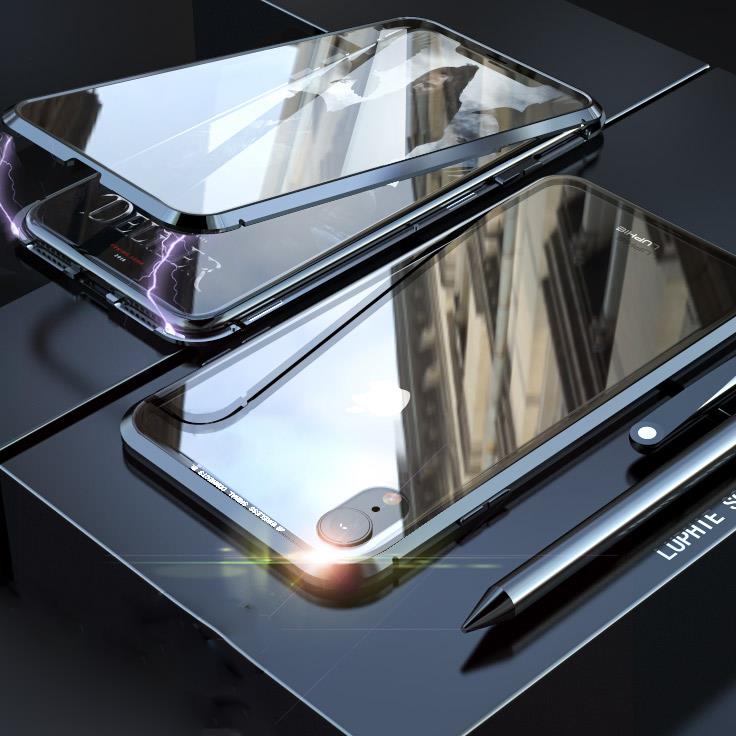 Luphie 360 Front Screen Protector & Back Glass Cover Metal Magnetic Adsorption Protective Case For iPhone XR/XS/XS Max/X/7/7 Plus/8/8 Plus