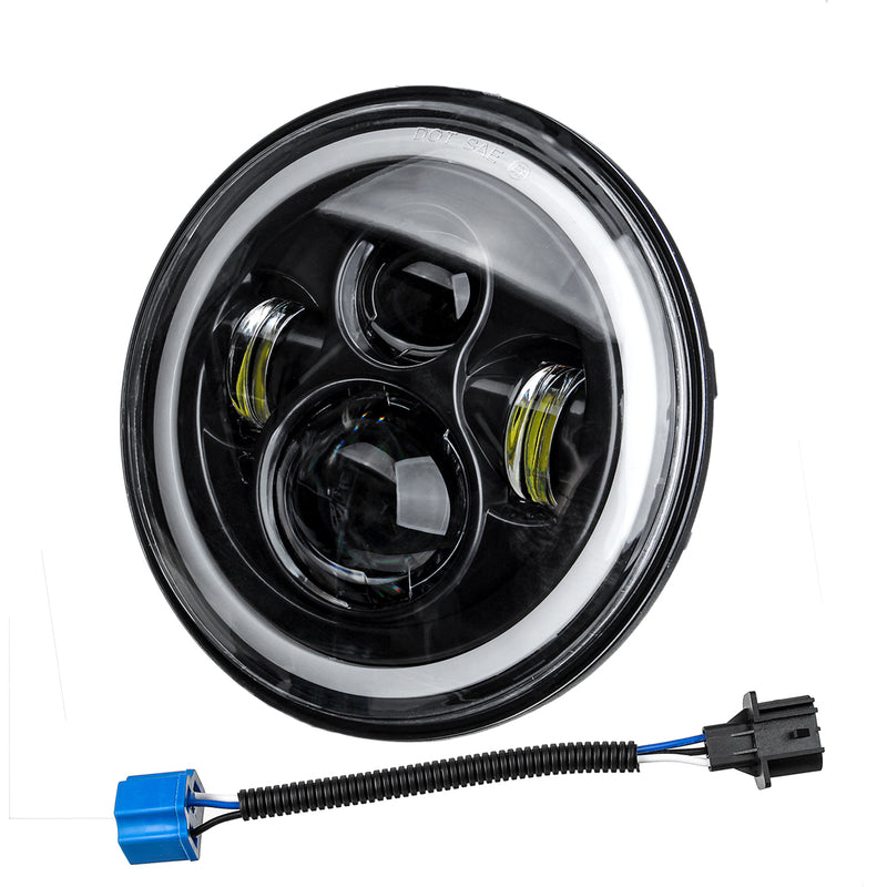 7'' 75W 6000K DRL Amber Halo Angle Eyes Projector LED Round Headlights Hi/Lo Beam Turn signal Light For Harley/Yamaha/Jeep