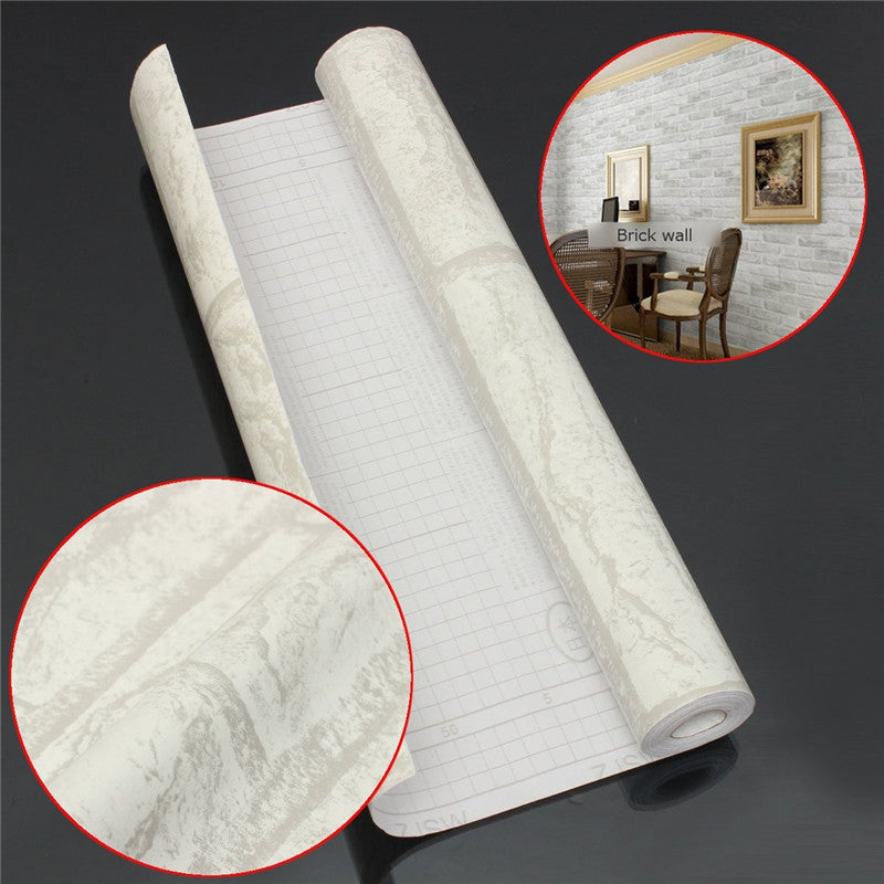 10m White Grey Brick Stone Prepasted Adhesive Contact Paper Wallpaper Roll Wall Art Decor