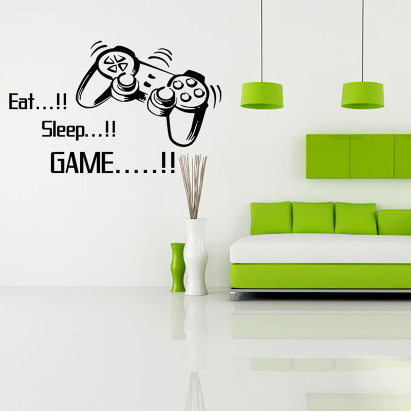 Creative Art Game Handle Wall Stickers "EAT SLEEP GAME" Black Vinyl Removable Printed Wall Sticker