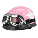 Retro Pink Motorcycle Half Face Helmet Biker Scooter With Sun Visor UV Goggles Cafe Racer