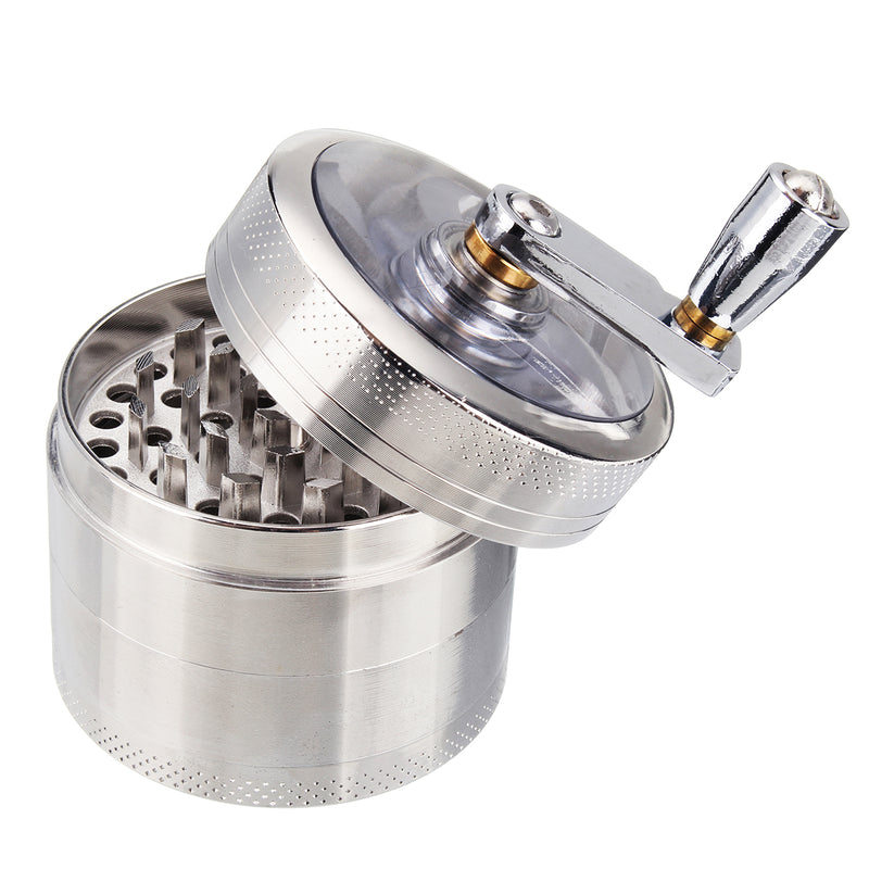 MOHOO Grinder Crusher 4-piece Pollen Scrapers Grinder with Hand Muller Shredder for Dried Spices, Herbs, Spices, 55mm Scraper Silver