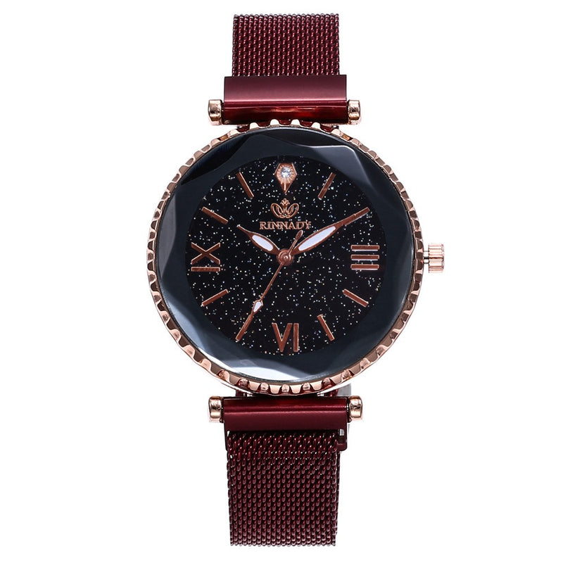 Woman Mesh Magnet Buckle Starry Sky Watch Casual Women Geometric Surface Quartz Watch