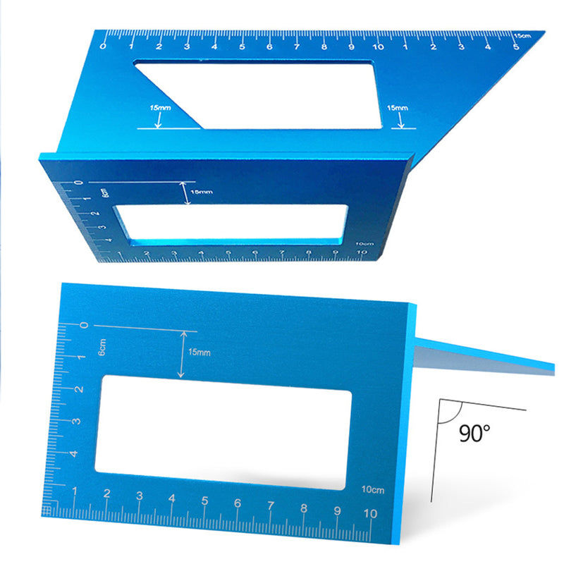 Alloy Woodworking Scriber T Ruler Multifunctional 45/90 Degree Angle Ruler Blue