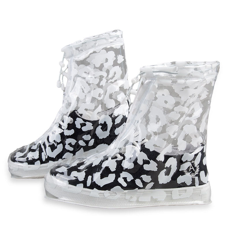 PVC Women Rain Shoes Cover Double Layers Waterproof Rain Reusable Shoes Covers Slip-resistant Rain