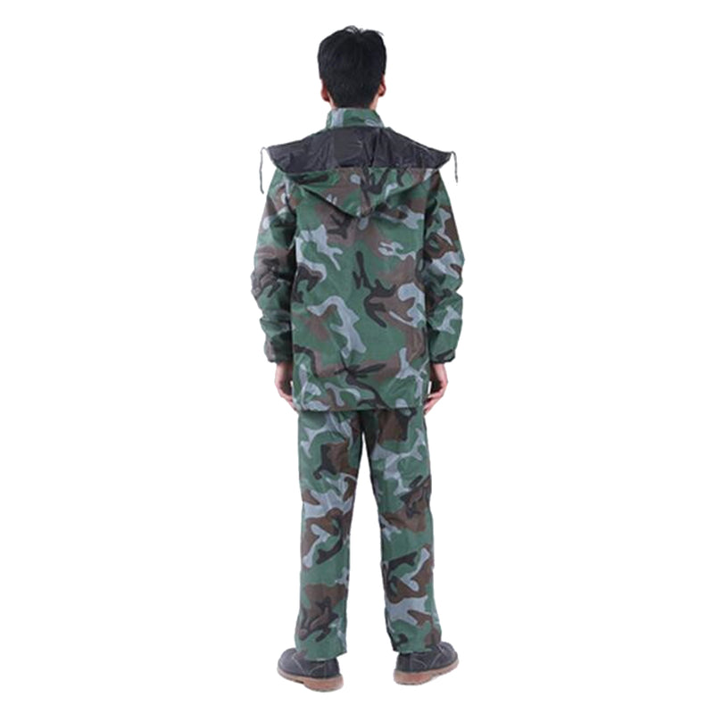 Camouflage Adult Raincoat Suit Poncho Motorcycle Hiking Rainwear Outdoor Tops+Pants